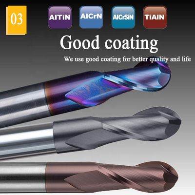 タングステン鋼鉄炭化物のアルミニウム エンド ミル200mm 6 Hrc 55の円形R3 4フルートHrc 45